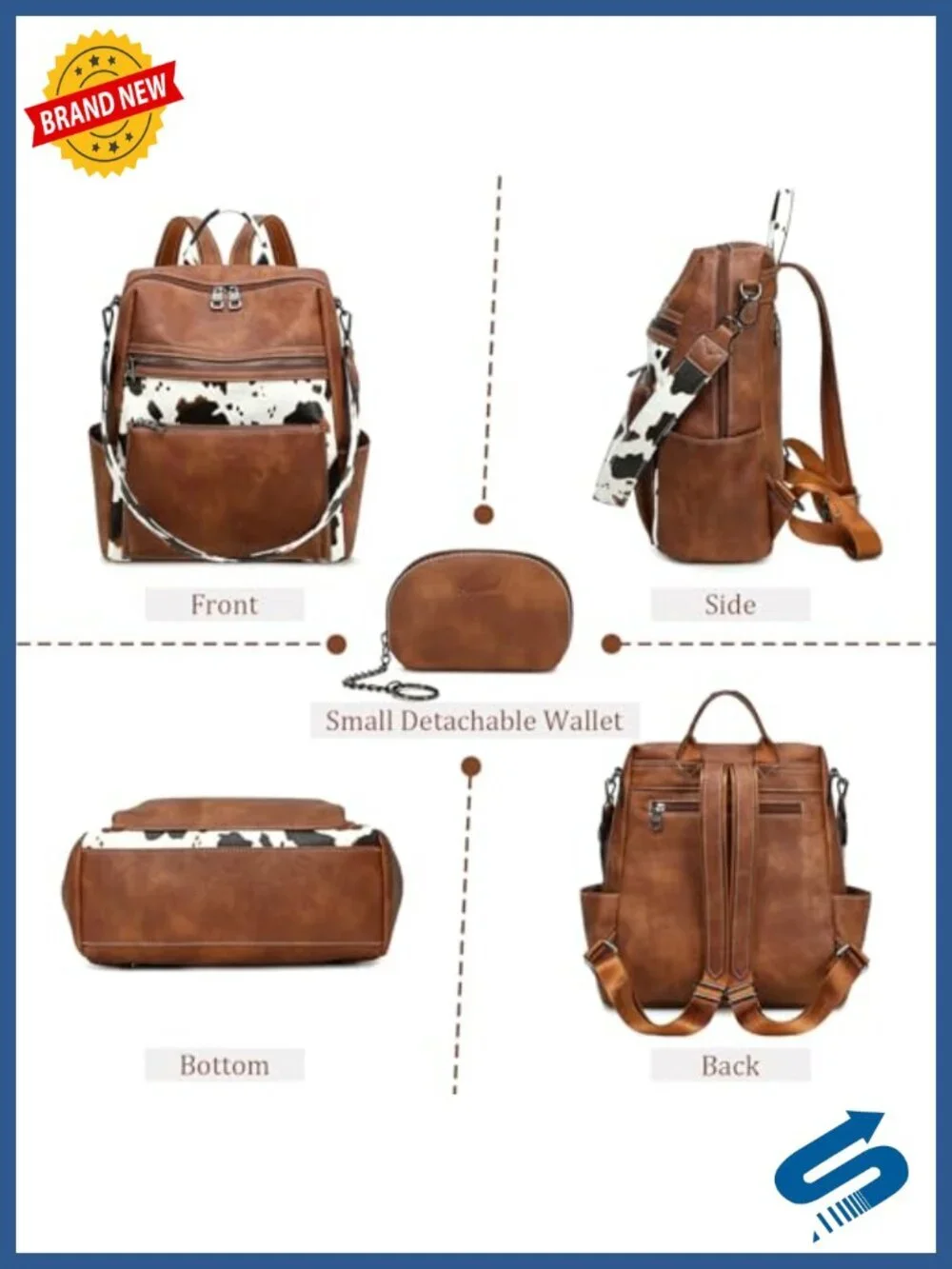 Faux Leather Fashion Backpack Purse for Women Travel Work Daypack Convertible